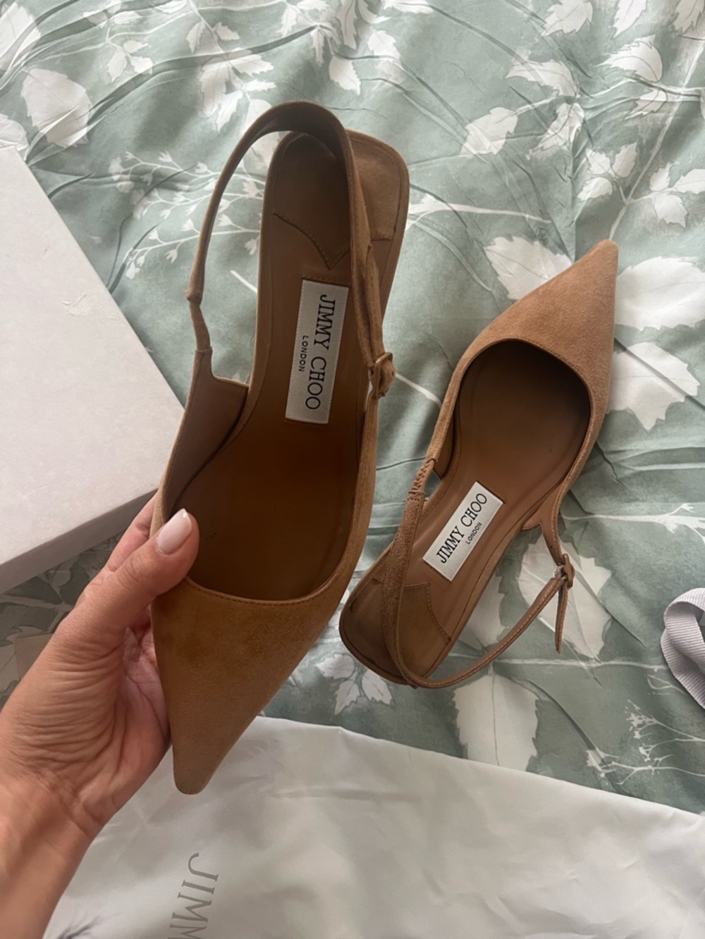 Jimmy Choo Amel Brown Suede Pointed-Toe Slingback Pumps - Picture 3 of 8